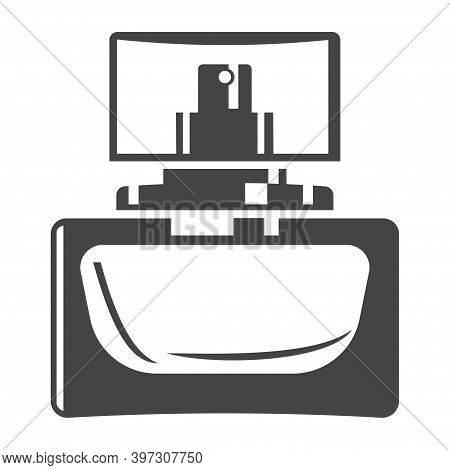 Perfume Bottle With Lid Bold Black Silhouette Icon Isolated On White. Glass Packaging For Scent.