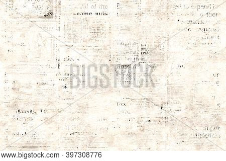 Newspaper Paper Grunge Aged Newsprint Pattern Background. Vintage Old Newspapers Template Texture. U