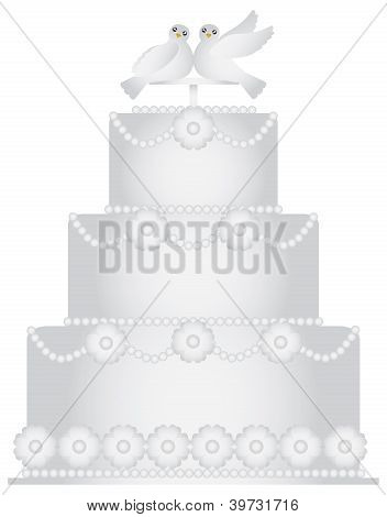 À trois niveaux gâteau de mariage avec paire de colombes