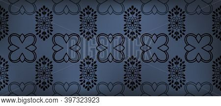 Black Floral Damsk Onament Seamless Patternon Color Background. Design For Fabric, Apparel Textile, 
