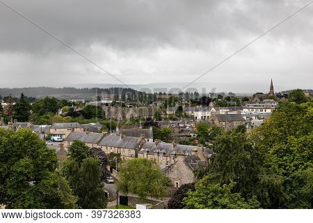 Elgin, Scotland - August 8, 2019: Cityscape Of Elgin City With Typical Scottish Architecture, Grey H