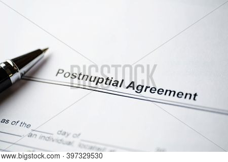 Legal Document Postnuptial Agreement On Paper With Pen.