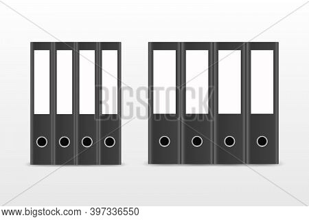 Vector 3d Closed Realistic Black Blank Office Binder Stack With Metal Rings For A4 Paper Set Closeup