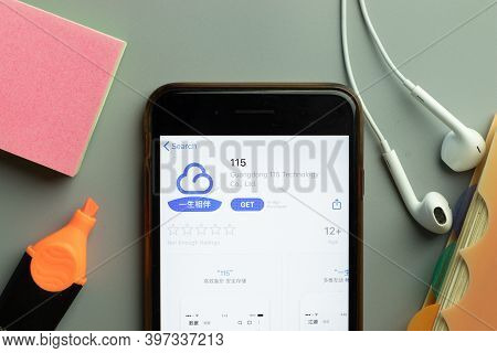 New York, Usa - 1 December 2020: Guangdong 115 Technology Mobile App Icon On Phone Screen Top View, 