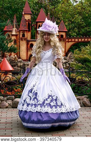Young Lady In A Luxurious Vintage Dress.puppet Museum, July 2020 In Preili, Latvia.