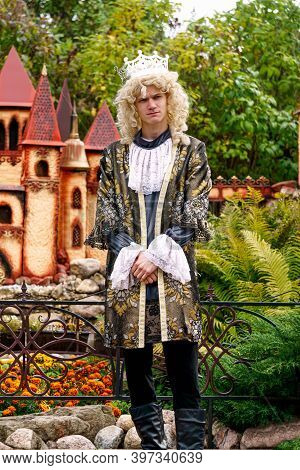 The Young Boy Is Dressed Like A Prince From A Fairy Tale.puppet Museum, July 2020 In Preili, Latvia.