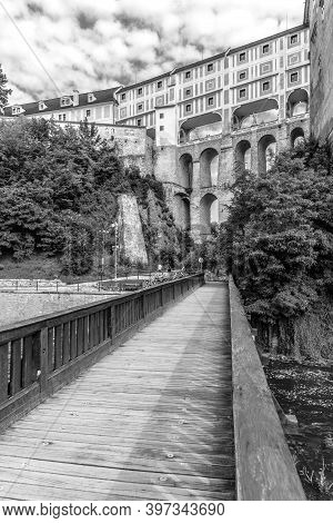 Cloak Bridge, Czech: Plastovy Most, Of Cesky Krumlov Castle. Multi-stage Medieval Bridge. View From 