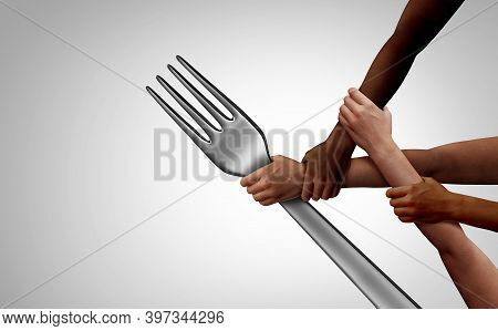 Feed The Hungry And Helping To Fight Hunger Together As A Group Of Diverse Volunteer Helping Hands H