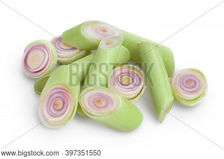 Fresh Lemongrass Slices Isolated On White Background With Clipping Path And Full Depth Of Field