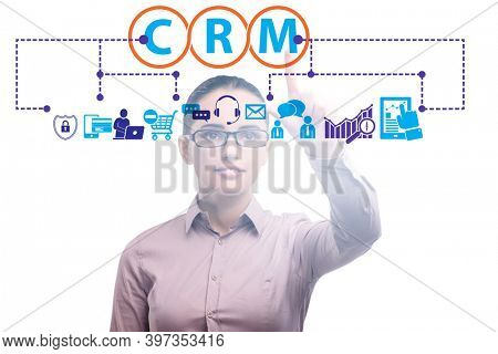 CRM custromer relationship management concept with businesswoman