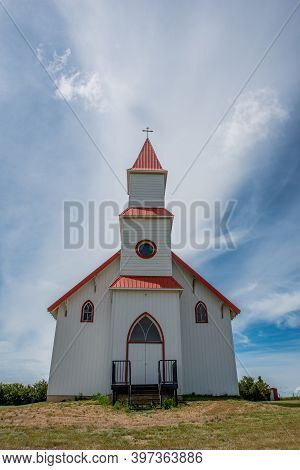 Blue Sky Over The Historic St. Martin\'s Roman Catholic Church In Billimun, Saskatchewan, Canada