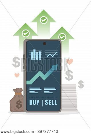 Clean Mobile Design For Trading Stock. Mobile Banking, Cryptocurrency Or Stock Exchange Concept. Fin