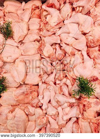 Lots Of Frozen Chicken For Cooking As A Background