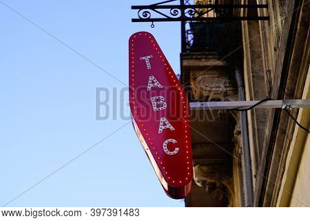 Bordeaux , Aquitaine  France - 11 21 2020 : Tabac Shop Signage With Text White And Sign Text And Log