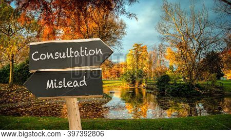 Street Sign The Direction Way To Consultation Versus Mislead