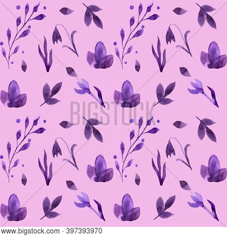 Pattern Lilac Rowan Leaf On A Pink Background Watercolor