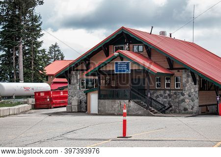 North Vancouver, Canada - July 6,2020: View Of Three Peaks Lodge At Seymour Mountain During The Summ