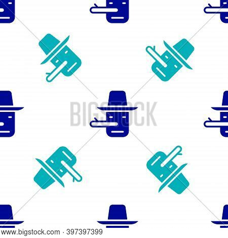 Blue Pinocchio Icon Isolated Seamless Pattern On White Background. Vector