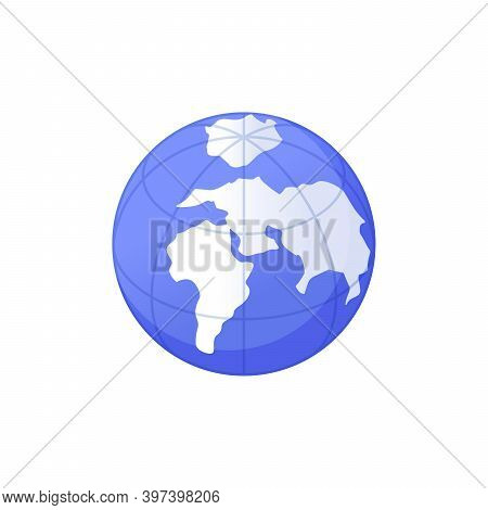 Spherical Planet Earth Isometric Vector. Globe Blue Object With White International Continents Model