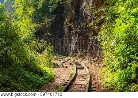 Old Narrow Gauge Railway. A Canyon Guamka, Path From Mezmay To Guamka. Russia, Krasnodar Region.