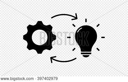 Implementation Line Icon. Lamp With Gears. Vector On Isolated Transparent Background. Eps 10