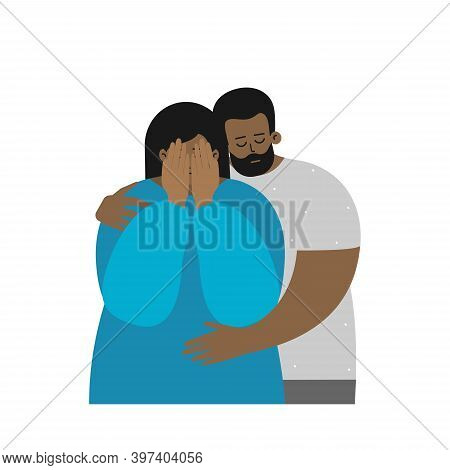 Vector Flat Illustration About Mental Health In Family, Importance To Support Partner In Depression 