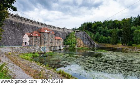 Dam On Bobr River And Hydroelectric Water Power Station In Pilchowice Near Jelenia Gora In Poland