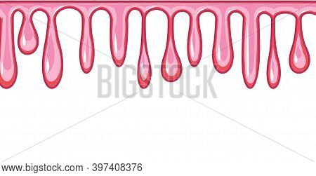 Beads Of Pink Liquid. Custard. Red Ice Cream. Thick Flowing Paint. Slime. The Drops Are Slipping. Th
