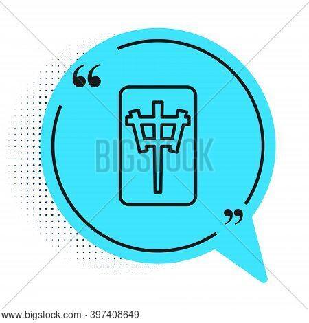 Black Line Mahjong Pieces Icon Isolated On White Background. Chinese Mahjong Red Dragon Game Emoji. 