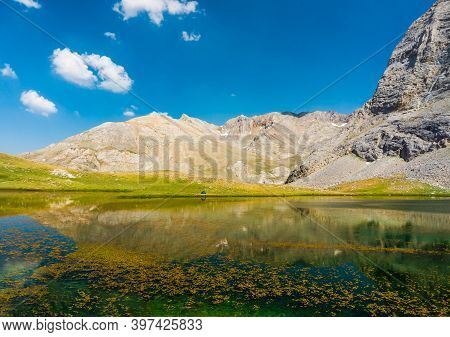 Amazing Mountain Lake Landscape Between Bolkar Mountain And Taurus Mountain. Panoramic View Of Black