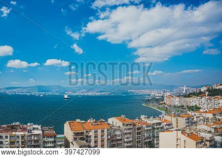 Panoramic City View Of Izmir (smyrna), Turkey. Aegean Sea.