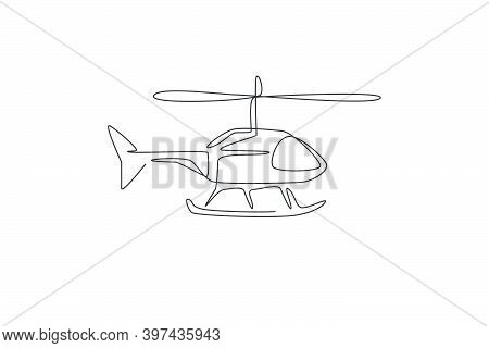 Single Continuous Line Drawing Of Flying Helicopter. Air Transportation Vehicle Concept. Trendy One 