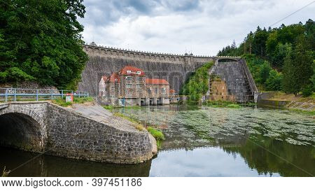 Dam On Bobr River And Hydroelectric Water Power Station In Pilchowice Near Jelenia Gora In Poland