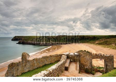 Sandy beach at Barafundle Bay, Pembrokeshire.