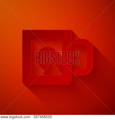 Paper Cut Coffee Cup Icon Isolated On Red Background. Take Away Print. Paper Art Style. Vector