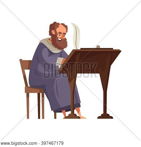 Medieval People Icon With Annalist At Work Cartoon Vector Illustration