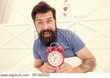 Healthy Sleep Concept. Turn Off Alarm Clock Waking Up At Morning. Getting Ready In The Morning. Its 