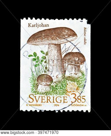 Sweden - Circa 1996: Cancelled Postage Stamp Printed By Sweden, That Shows Boletus Edulis Mushroom, 