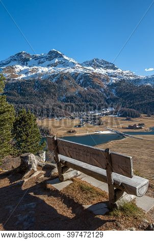 St. Moritz-silvaplana, Switzerland - November 26, 2020: Awesome Early Winter Panorama Of Silvaplana 