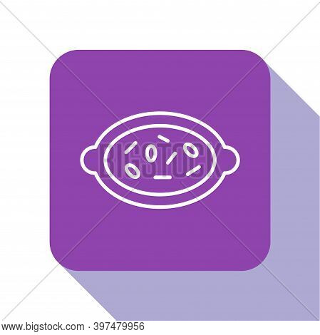 White Line Kheer In A Bowl Icon Isolated On White Background. Traditional Indian Food. Purple Square