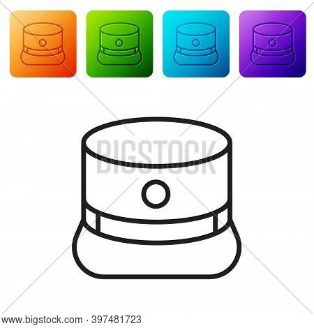 Black Line Kepi Icon Isolated On White Background. Cap Army Uniform Headgear. Historic General Hat. 