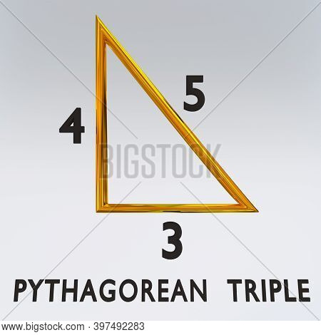 3d Illustration Of Pythagorean Triple Title Under A Golden Right Angel Triangle Whose Edges Are 3, 4