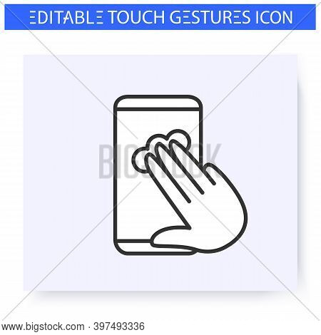 Three Fingers Tap Hand Gesture Line Icon. Drag. Multitouch Gestures For Smartphone Use. Touchscreen 