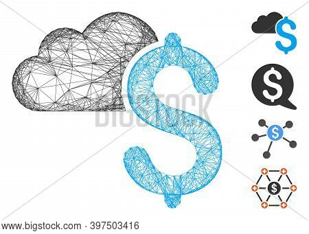 Vector Net Cloud Banking. Geometric Hatched Frame Flat Net Generated With Cloud Banking Icon, Design