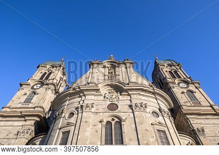 Einsiedeln, Switzerland - November 25, 2020: The Benedictine Abbey Of Einsiedeln With Its Mighty Bas