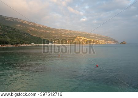 Sea Landscape Of Turquoise Idylic Water In Portinho Da Arrabida, Portugal