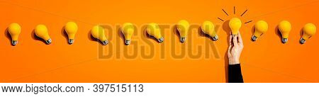 Many Yellow Light Bulbs - Idea And Creativity Theme