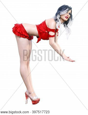 Beautiful Woman Red Short Mini Skirt.bright Makeup.woman Studio Photography.conceptual Fashion Art.s
