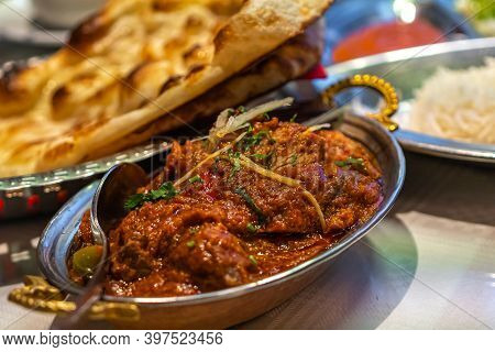 Nepalese Cuisine, Lavash, Rice, Meat. High Quality Photo