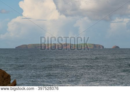 Berlengas Island Seen From Cabo Carvoeiro Cape In Peniche And Atlantic Ocean Waves, In Portugal
